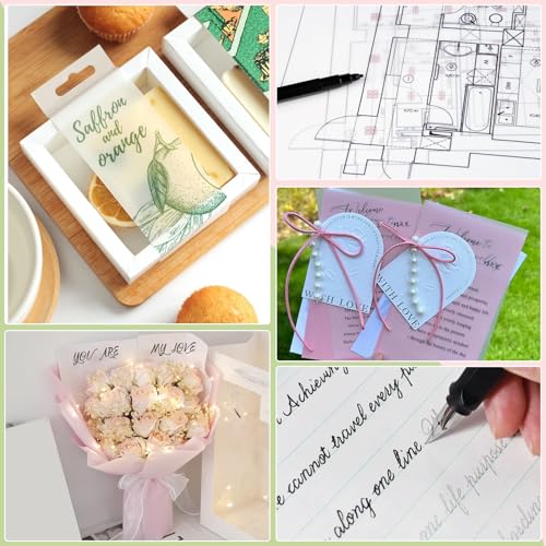 Phinus 72 Sheets Translucent Vellum Paper 8.5 x 11, Printable Vellum Jackets Vellum Paper for Invitations, Tracing Paper for Drawing Sketching, Invitation Belly Bands, Gift Box Liners, White
