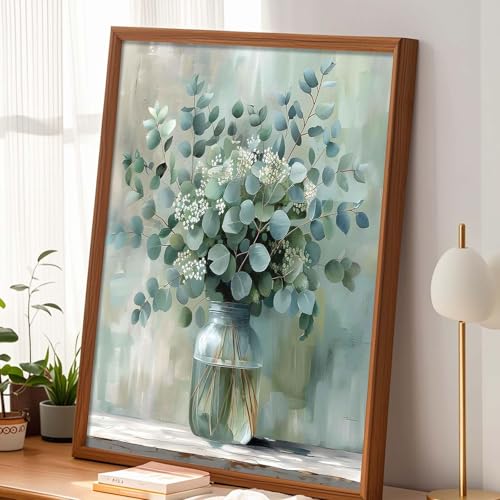 Alptiny Beautiful Eucalyptus Paint by Numbers Kit for Adults Beginner, Vase Plants Paint by Number Kits on Canvas, Flower Oil Painting Kit for Home Decor or Gift - 16x20 Inch - color: Flower-CD568