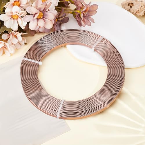 Beebeecraft 1 Roll 32.8 Feet 10m Flat Aluminum Wire 5mm Wide 1mm Thick Camel Color Metal Anodized Bendable Craft Wire for Bezel Sculpting Armature Floral DIY Jewelry Making Wrapping - color: Camel