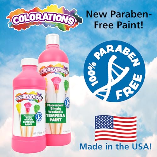 Colorations Paraben-Free Fluorescent Simply Washable Tempera Paint-Set of 6 - color: Fluorescent, 6 Pack