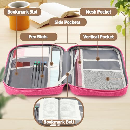 Bible Cover Bag With For Women Men Scripture Study Carrying Book Cover - color: Rose red