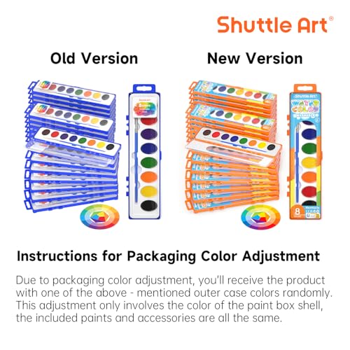 Shuttle Art 24 Pack Watercolor Paint Set, 8 Colors with Paint Brushes & Color Wheels, Washable for Kids & Adults, Suitable for Classroom, Parties, Kindergarten & Art Activities - color: 8 Colors 24 Pack