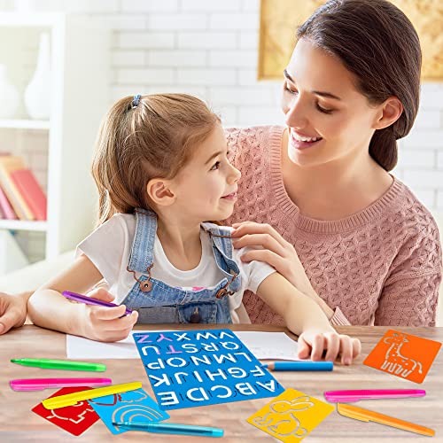 22Pcs Alphabet Tracing Stencil Set for Kids Drawing Stencils with Color Highlighter Letters Numbers and Cute Animal Pattern Paint Boards Learn Art Craft Classroom Rewards Birthday Gift