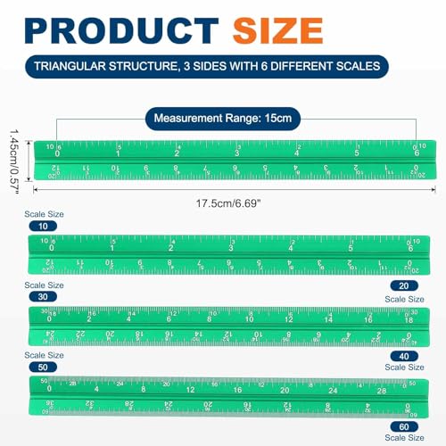 HARFINGTON 2 Pcs Architectural Scale Ruler, 7 Inch Standard Aluminum Alloy Architect Triangular Large Scale Laser-Etched Blueprint Drafting Ruler for Architects Engineers, Green - color: Green, size: 7 Inch
