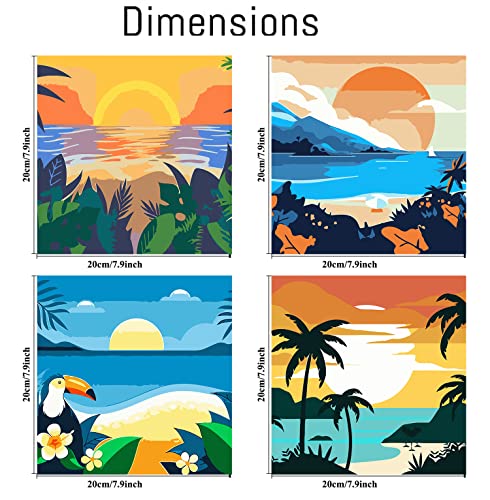 AOSGEDY 4 Pack Paint by Numbers for Adults and Kids Beginner,Landscape-Beach DIY Acrylic Painting Paint by Numbers Kits on Canvas for Kids Ages 4-8-12 Perfect for Home Wall Decor(8x8in) - color: MT11265MT11264MT11266MT11267