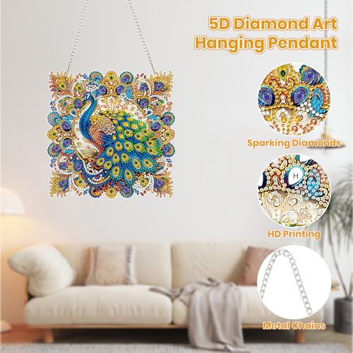 MOGTAA Peacock Diamond Art Hanging Kits for Adults, DIY Double Sided Diamond Art Suncatchers, 5D Special Shape Diamond Painting Animal Pendant Window Ornament Gifts for Home Wall Door Garden Decor - color: Peacock
