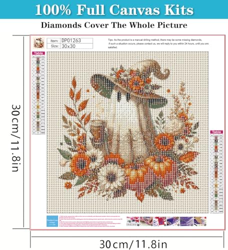 RYMILIE Halloween Diamond Art Kits for Adults Fall Pumpkins 12x12inch | 5D Coffee Ghost Diamond Painting Kit for Beginners, DIY Full Round Drill Gem Art Crafts for Home Wall Decor Gift - color: DP01263