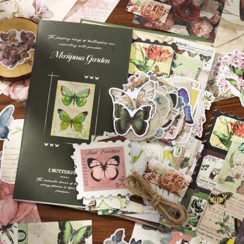 YagCu Butterfly Scrapbook Kit, Vintage Junk Journal Supplies | Scrapbooking and Journaling Materials for Adults, Planner Stickers DIY Arts Craft - color: Butterfly