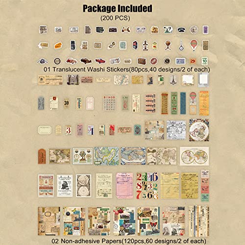 Esweny 200 Pieces Vintage Ephemera Scrapbooking Supplies Pack for Journaling, Decoupage Paper Scrapbook Stickers Kit for Junk Journal Planners Collage Craft Notebooks Album (Word Memory) - style: Word Memory