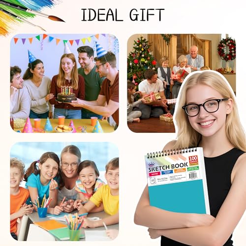 WINNER 9" x 12" Sketch Book 4 Pack, 400 Sheets Spiral Bound Art Sketchbook, 68lb/100gsm White Acid Free Drawing Pad, Sketching Doodling Drawing Writing Sketch Pad, Art Supplies for Back to School - color: Teal, size: 9"x12"