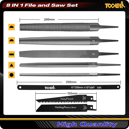 TOOLAN: File Set, File & Saw Set. metal file,metal files tools for steel,Professional Steel File Triangle/Flat/Half-Round/Round Files for MetalWoodPlastic,Woodworking, Blade Quick Change Mechanism - color: 8-in-1 File Set