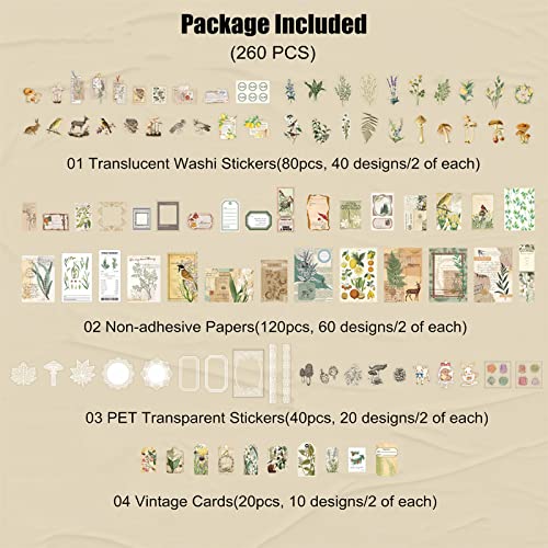 Esweny 260PCS Vintage Journaling Scrapbooking Supplies Scrapbook Sticker Paper Ephemera Pack for Junk Journal Planners Collage Craft Notebooks Album (Plants and Birds) - color: Plants and Birds