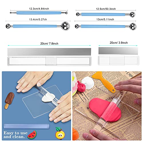 Allazone 31 PCS Acrylic Clay Roller with Acrylic Sheet, Acrylic Sheet Backing Board, Plastic Scraper, Sculpting Tools, Dabbing Tool, Dot Painting Tool for Shaping and Sculpting - color: 31 PCS