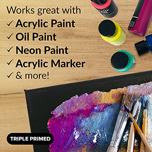 Black Canvas Panels for Painting, 20 Pack, 5x7 Inch Gesso-Primed Boards for Oil, Acrylic & Watercolor, Blank Art Canvas for Artists - size: 8x10 - 20 Pack