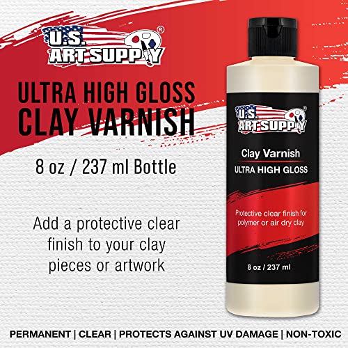 U.S. Art Supply 8oz High Gloss Clear Acrylic Topcoat & Air Dry Clay Varnish | Acrylic Painting Protectant, Air Dry Clay Glaze for Polymer Clays, Ceramics, Pouring Paint Artworks and Sculptures - size: 8-ounces