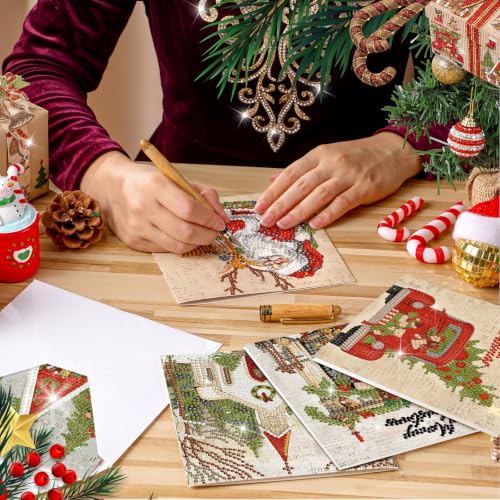 Saillong 12 Pack Vintage Christmas Diamond Painting Greeting Card Kits DIY Red Retro Christmas Diamond Art Cards with Envelopes Xmas 5D Rhinestones Painting kit for Adults DIY Craft Family Xmas Gifts - color: Vintage Xmas