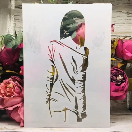 TIAMECH A4 Reusable Shy Dress Girl Stencil for Painting | Back Shadow Layering Template, DIY Wall Art, Wood Furniture, Scrapbook & Crafts (8.3x11.7inch) - style: Shy Dress Girl