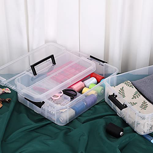 JUXYES 2-Tiers Plastic Stack Carry Storage Containers Box wih Handle Lids - color: Black