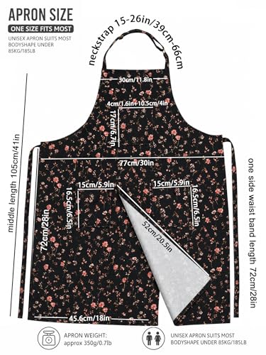 Molaxhome Split Pottery Apron with 3 Pockets Unisex with Adjustable Strap | Cotton Blend,Kitchen Apron,for Ceramics,Gardening,Kitchen Cooking - color: Blackflower