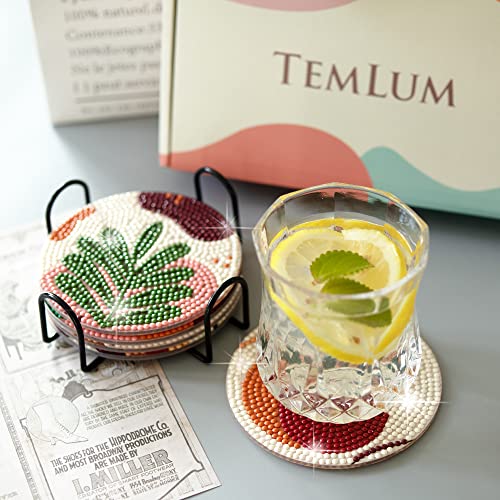 Temlum 6pcs Diamond Art Coasters Kits for Adults with Holder, Plants | Diamond Painting Coasters, Small Diamond Painting Kit Art Craft Supplies - color: Plants Coasters With Holder