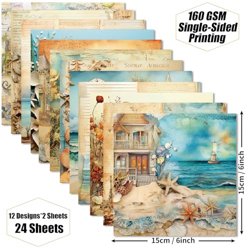 Beach House Scrapbook Paper Pad - 6x6 Sea Themed Travel & Vacation Scrapbooking Supplies Paper for DIY Decorative Background Cardmaking Art Journaling Planner Origami Crafts - color: Beach House