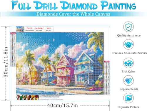 GEWOUVIN Beach House Diamond Art Kits for Adults,Diamond Painting Kits for Adults Beginners, DIY Full 5D Round Drill Gem Art Kits for Gift Home Wall Decor【15.7x11.8inch】 - color: Beach House