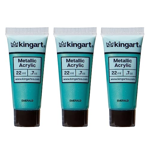 KINGART PRO Artist Quality METALLIC EMERALD Acrylic Paint, 22ml (0.74oz) Tubes, 3 Pack - Set (66ml Total), Metallic Emerald Green
