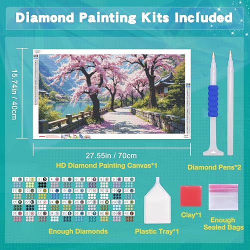 JOOZ Large Diamond Art Kits for Adults 5D Landscape Diamond Painting Kits Cherry Blossom Tree Diamond Painting Flowers Kits Mountain Gem Painting Kits for Gift Home Wall Decor 27.5x15.7 Inch - color: Sakura 056