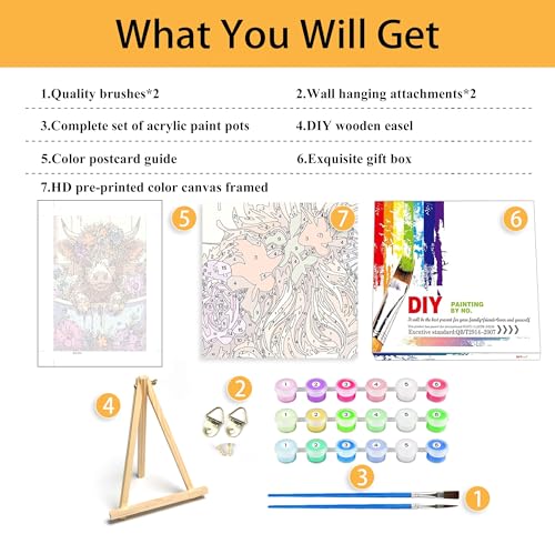 Mowana Cow Paint by Numbers Kit for Adults Beginners Framed, Painting by Numbers for Adults Canvas with Easel for Gift and Home Table Wall Decor 7.8x11.8inch - color: Cute Cow