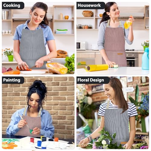 VALOME 2 Pack Kitchen Aprons with Pockets, Cooking Chef Apron for Men Women | Adjustable Neck Strap, Unisex Bib Soft Aprons, Cotton-Blend, for Grilling Cooking Gardening Baking - color: Pink & Blue