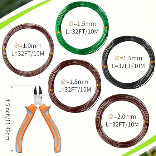 Mudder 5 Roll Bonsai Training Wire Aluminum 1/1.5/2.0mm Colorful | Anodized Coating Resists Rust, 160 Ft for Branches, Includes Cutter, Flexible Cable Holds Shape, For Bonsai Tree Training - color: Colorful, size: 1/1.5/2.0mm
