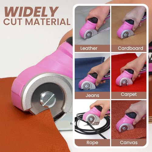 VLOXO Cordless Electric Scissors Electric Box Cutter for Thick Cardboard | Safety Lock, Replacement Blades and Adapter Charger for Cardboard, Leather, Fabric, Plastic Canvas Included Case(Pink) - color: Pink