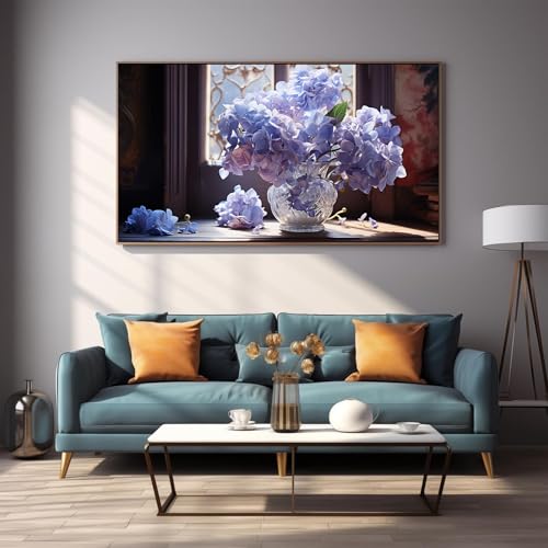 DDGEMART Diamond Painting Kit, 5D Full Drill Vintage Blue Hydrangea Still Life Floral Art for Adults & Beginners, Large 28x16 inch - color: Vintage Blue Hydrangea