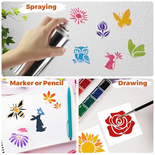 72 Pcs Botanical Stencils Set, Reusable Butterfly & Flower Painting Templates - Leaf, Dragonfly, Wildflower Nature Crafts Kit for Wall Murals, Fabric Art, Wood Signs, Kids Classroom Projects - style: Plant and Butterfly