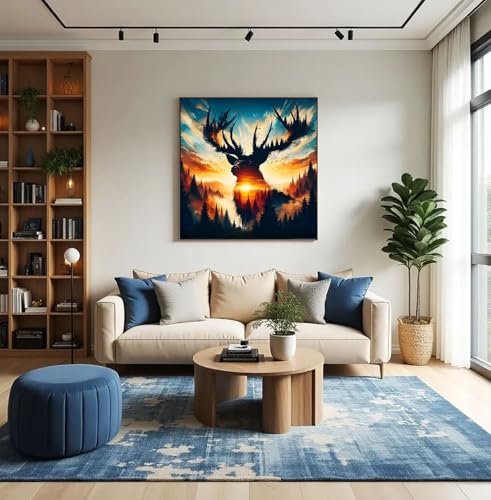 Forest Deer Diamond Art Kits for Adults,5D Full Round Drill Dots Diamond Painting Kits for Beginners Landscape Scenery,DIY Gem Art and Crafts Deer Paint by Diamonds Easy,Home Wall Decor 13.7X13.7 Inch - color: Deer