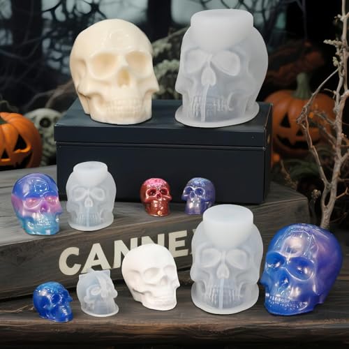 Resin Skull Molds, Set of 7 Sizes Halloween Skull Casting Molds | Flexible Durable Silicone Skull Head Molds for Epoxy Resin Casting, Candle Soap Making, DIY Home Decor Party Creative Gift - color: 7 PCS Skull Molds