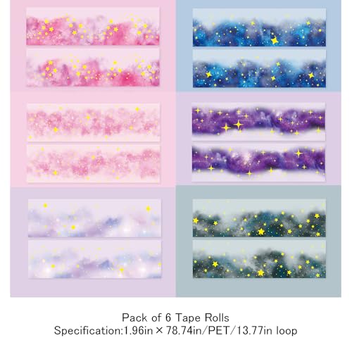 Star PET Tape Stickers for Scrapbooking Supplies,6 Rolls of Holographic Starry Sky Themed Decorative Tape Stickers for Journaling, Junk Journal Supplies, DIY Crafts(Ripple) - color: Ripple