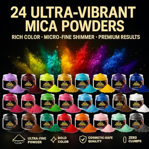 BALTIC DAY Mica Powder for Epoxy Resin – 24 Ultra-Vibrant Colors in Large 10g Jars (240g Total) – High-Pigment Cosmetic-Grade Pearlescent Powder for Soap, Slime, Candle Dye & Crafts - color: 24 Colors