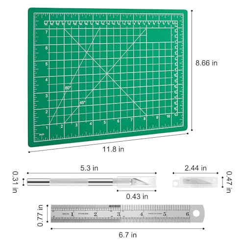 2PCS Craft Knife Hobby Knife with 60PCS Spare Exacto Knife Blades #11, Cutting Mat (A4), A Ruler, HEADLEY TOOLS Precision Exacto Knife Set Ideal for Crafting, Scrapbooking, Arts, DIY, Stencil, Carving - color: Green