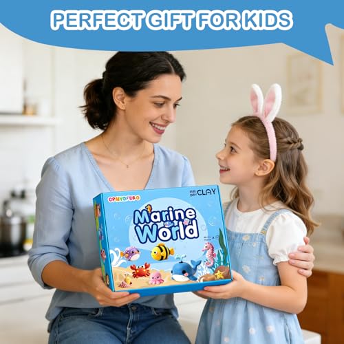 Air Dry Clay Kit - 12 Marine Animal Modeling Clay for Kids, Complete DIY Clay Craft Set with Sculpting Tools & Step-by-Step Tutorials, Ultra Soft & Non-Sticky Clay, Children's Day Gift Ideas - color: Clay Marine Kit