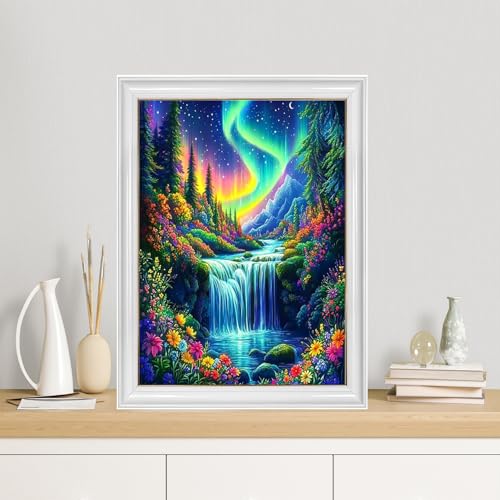 TYPUSOK Aurora Diamond Art Kits for Adults,Waterfall Round Full Drill 5D Diamond Painting Kits for Beginners,Landscape DIY Diamond Dots Pictures Gem Art Kit,Home Wall Decor 12x16in - color: Aurora