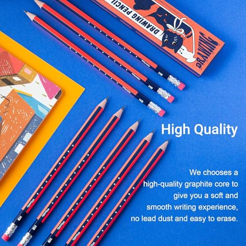 Woomer Premium HB Pencils Set, High-concentration Carbon Core HB Pencil 10 Count, Pre-sharpened with Eraser, Break Resistant Sketching Pencils for Artist, School, Office, Beginners & Artists - color: Black