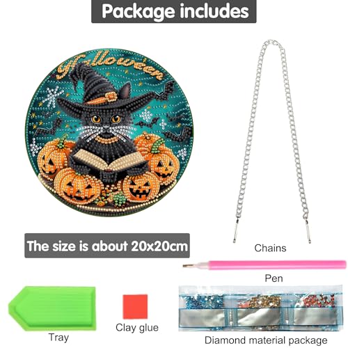 Bimkole Halloween Cat Hanging Diamond Pearl Art Kits for Adults Pendant C72 | DIY 5D Special Crystal Diamond Painting Pumpkins Window Suncatcher, Acrylic Pearl Art Autumn Winter Wall Decor 7.8x7.8 Inch - color: Halloween cat