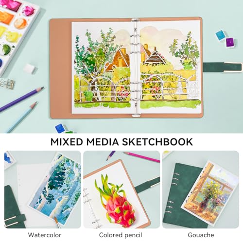 Lightwish Watercolor Sketchbook, 100% Cotton Cold Press Refillable Paper - color: Flat Buckle Green