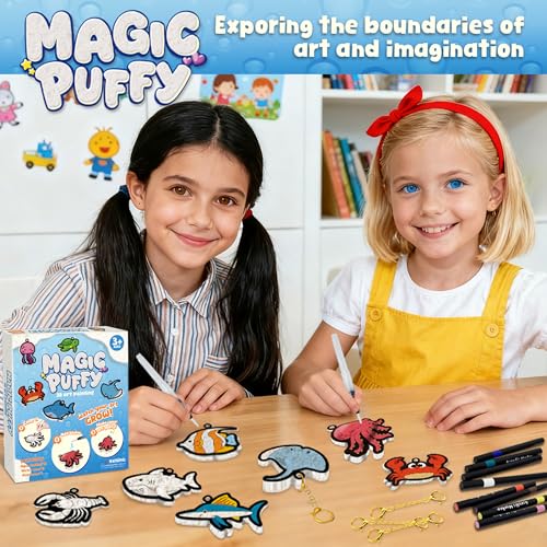 MZYTOZA Magic Foam Texture Painting Kit - 3D Art Craft Aqua Magic Puffs Paint Kit, 15 Mess-Free Paint by Number Craft for Kids(Marine Animals - color: Aqua Magic Puffs - Marine animals