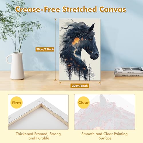 Bowetile Framed Horse Paint by Numbers Kit for Adults, Adults' Paint-by-Number Kits on Canvas, Painting by Numbers Animal, Acrylic Animals Number Painting for Home Wall Decor, 8x12in - color: Horse-02