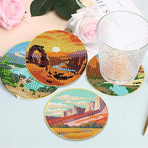 Clendo 8 Pcs National Park Diamond Art Coasters Kit with Holder,Small Landscape Diamond Art Kits for Adults Beginners, Diamond Painting Coasters Arts and Crafts Kits - color: Jxbd107-us