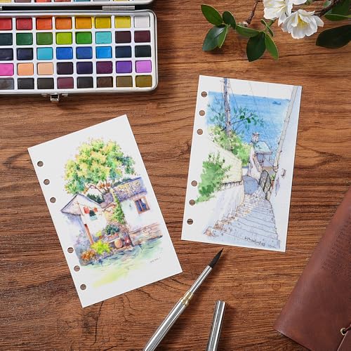 Fuumuui Watercolor Sketchbook Paper Refill - 20 Sheets 140 LB (300 GSM) Cold Pressed, Acid-Free Cotton Paper for Painting, Drawing, Art Journaling, Sketchbook As Travel Notebook - 4 x 6.5 inches - size: 4 x 6.5 inches
