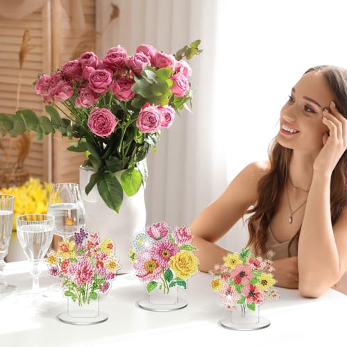 Kosiz 9 Pcs Flower Diamond Painting Tabletop Decorations Watercolor Floral Diamond Art Kits for Adults Double Sided Acrylic Flower Table Centerpieces for DIY Crafts Home Tabletop Gifts - style: Watercolor Flower