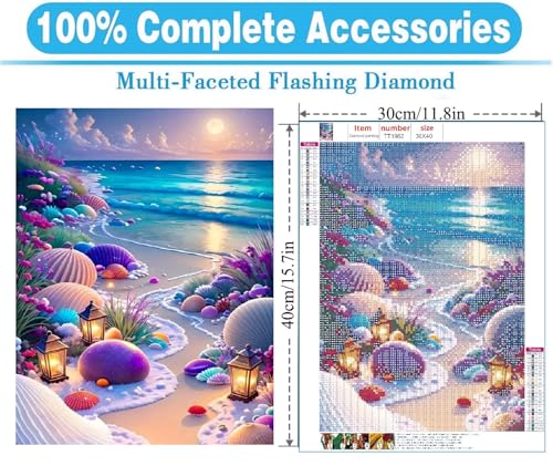 MOMDEDP Beach Diamond Painting Kits for Adults, 5D Seashell Diamond Art Kits for Beginners, DIY Full Round Drill Seashell Paint by Diamonds, DIY 5D Gem Art Sun Perfect for Relax 12 x 16 Inch Sunshine